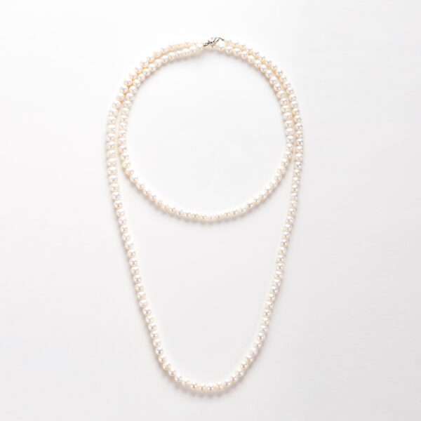 Luminous Moonlight Necklace - Long Freshwater Pearl Strand with 925 Silver Clasp