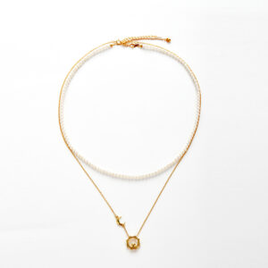 Twilight Divinity Necklace - Freshwater Pearls & Sun-Moon Pendant in 18K Gold-Plated S925 Sterling Silver