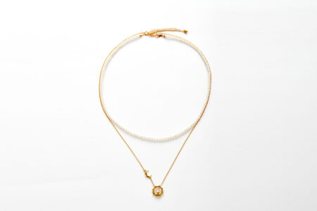 Twilight Divinity Necklace - Freshwater Pearls & Sun-Moon Pendant in 18K Gold-Plated S925 Sterling Silver